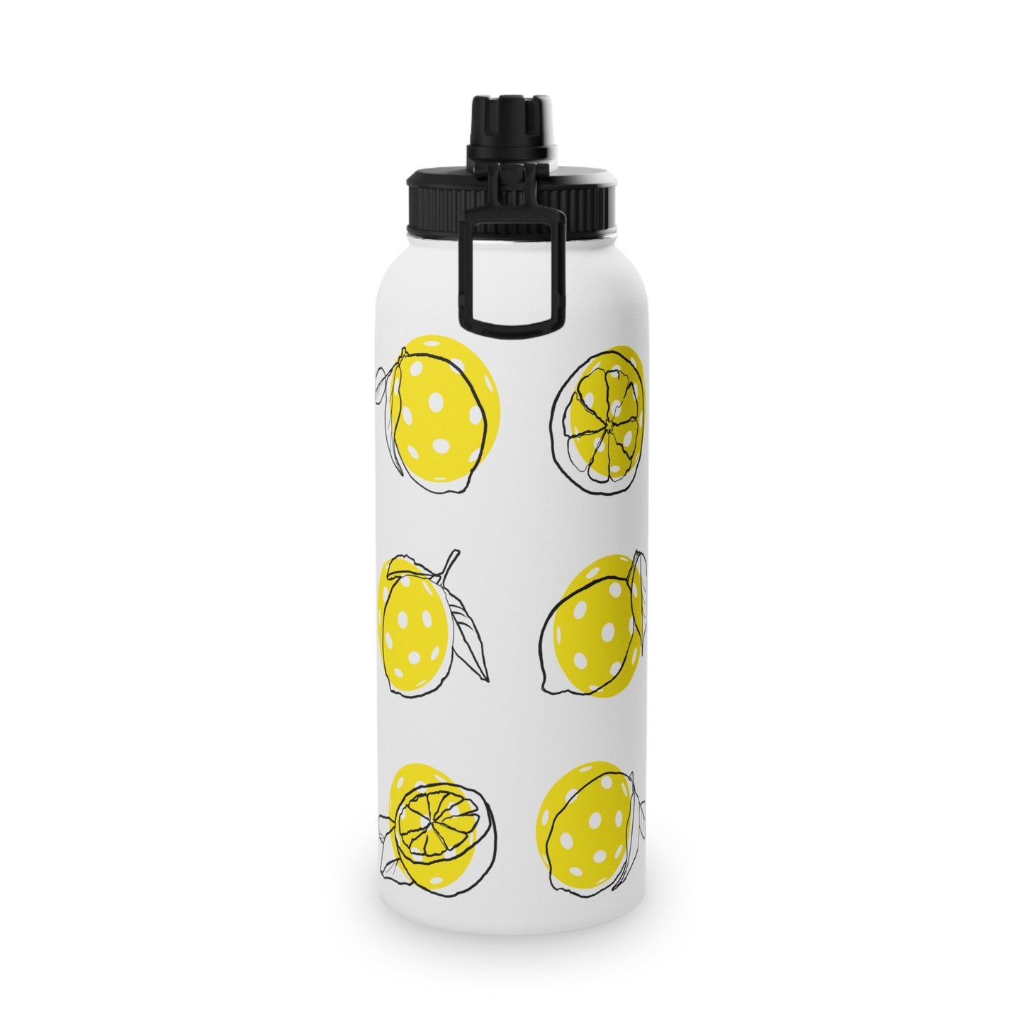 Stainless Steel Water Bottle with Sports Lid featuring Pickleballs on Lemons!