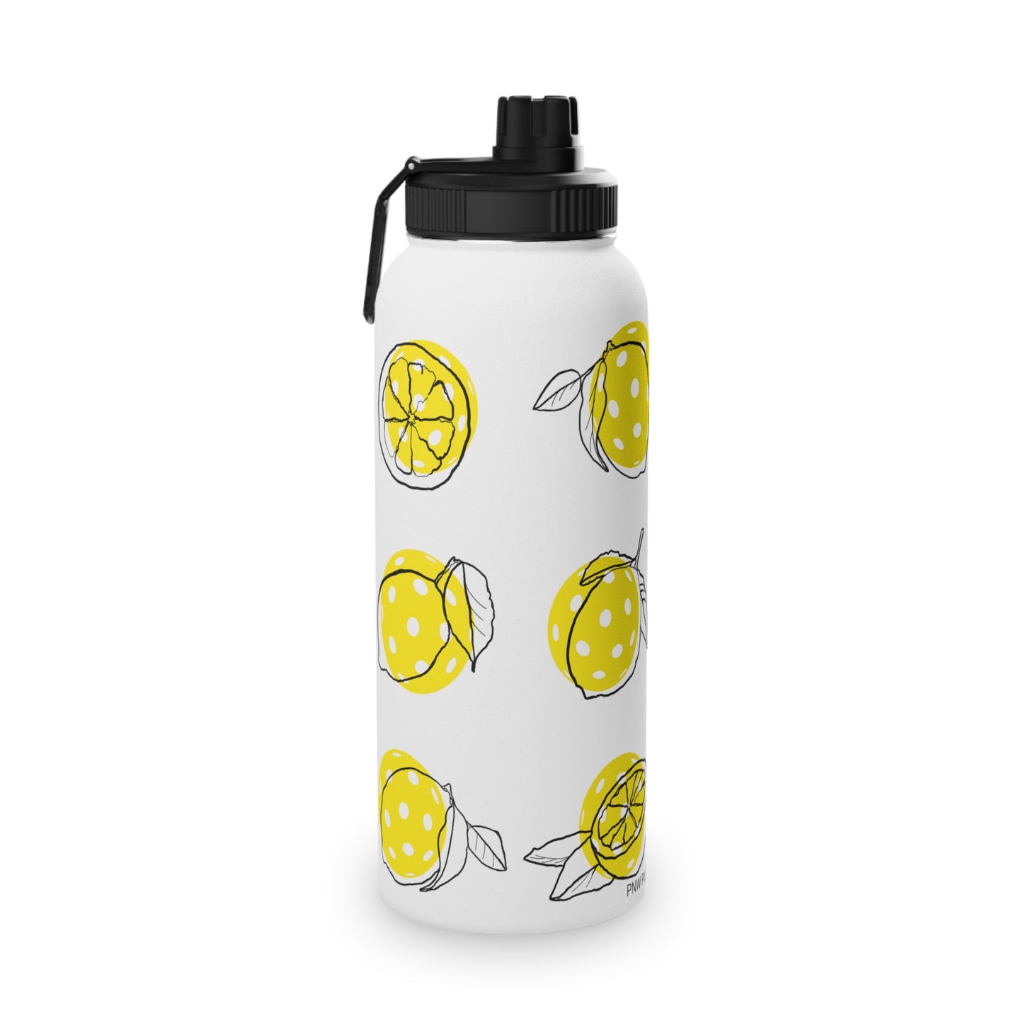 Stainless Steel Water Bottle with Sports Lid featuring Pickleballs on Lemons!