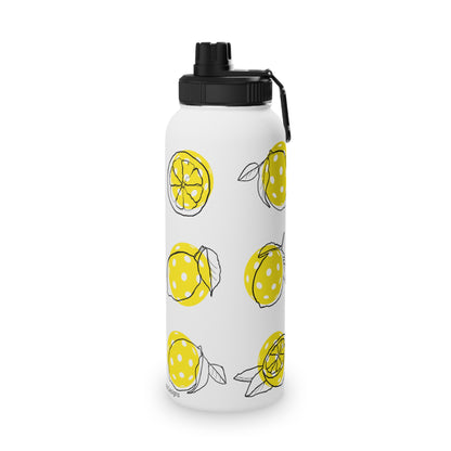 Stainless Steel Water Bottle with Sports Lid featuring Pickleballs on Lemons!