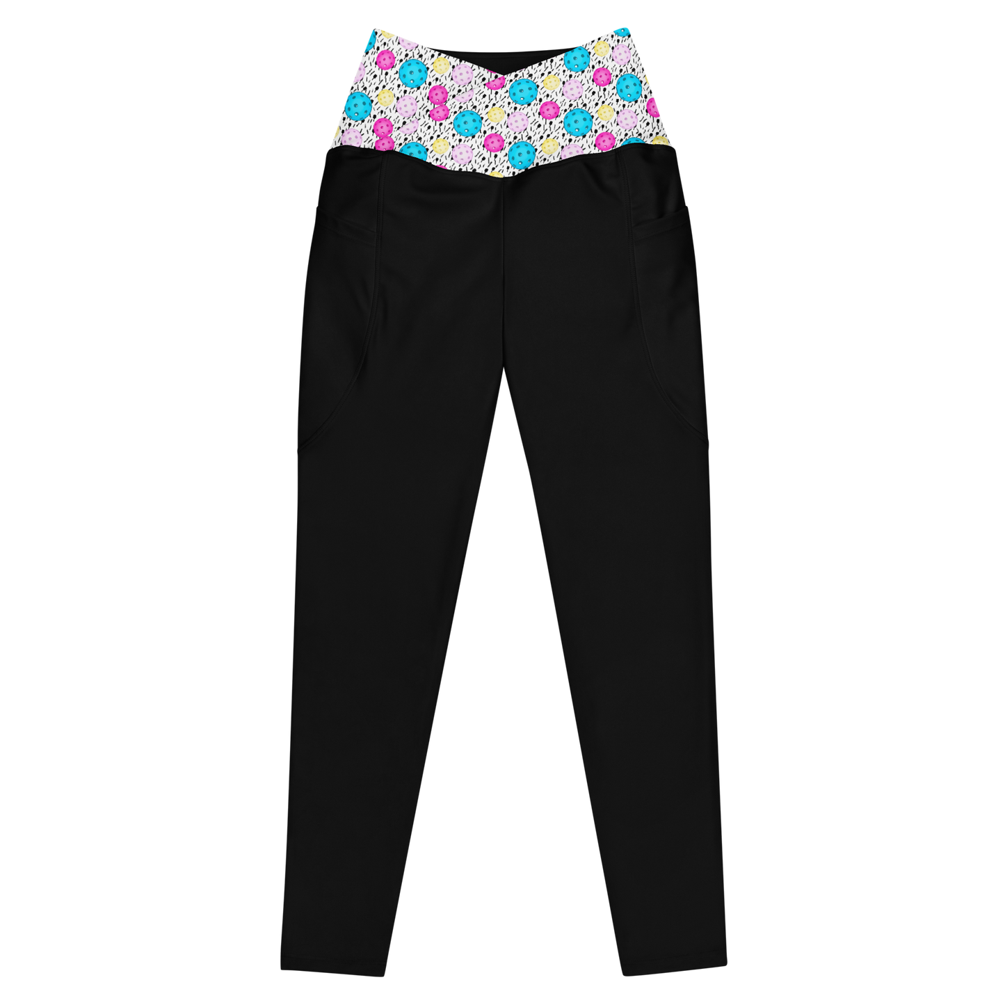 80's Pickleball Pattern Waist Crossover Leggings With Pockets