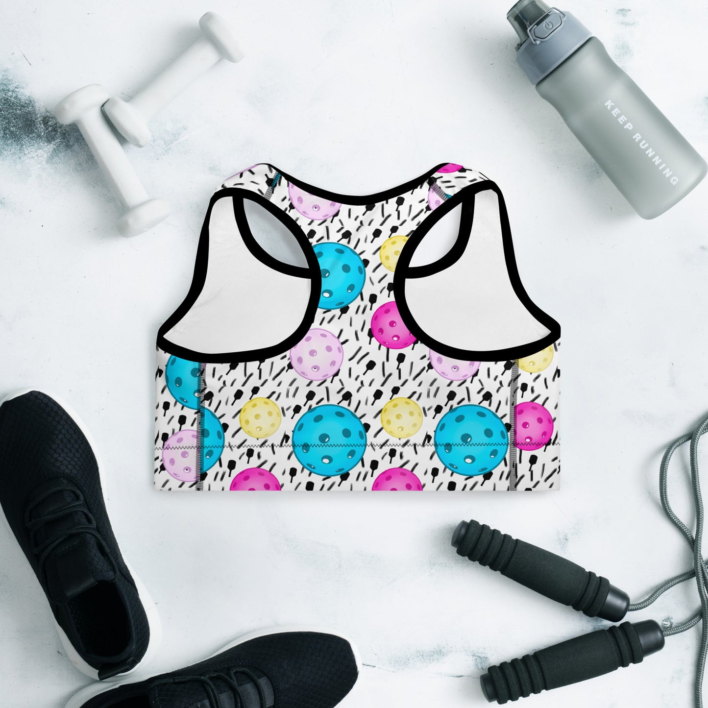 80's Themed Pickleball Pattern Padded Sports Bra