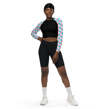 Pickleball Pattern 80's Theme Recycled long-sleeve crop top