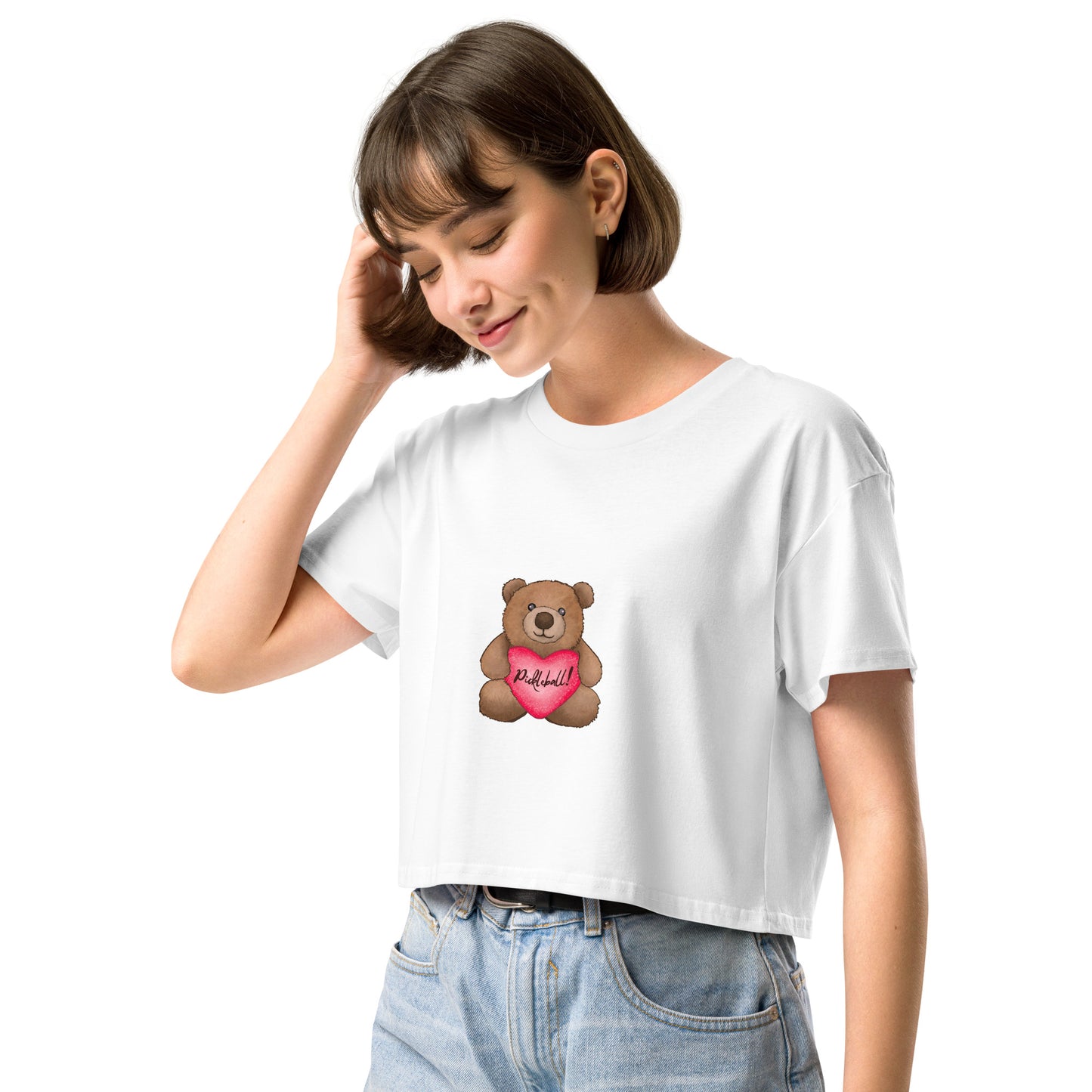 Pickleball Valentine's Teddy Bear Women’s Crop Top